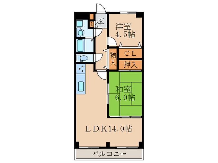 ボンプレミール(2LDK/4階)の間取り写真