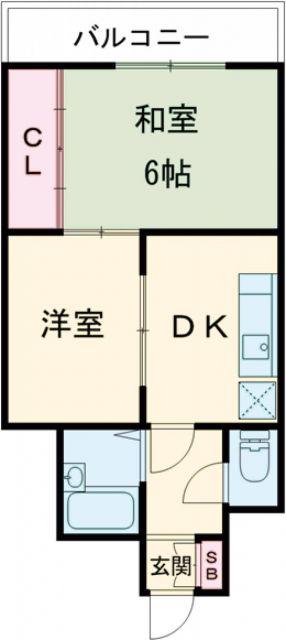 サンシャイン中道(2DK/6階)の間取り写真