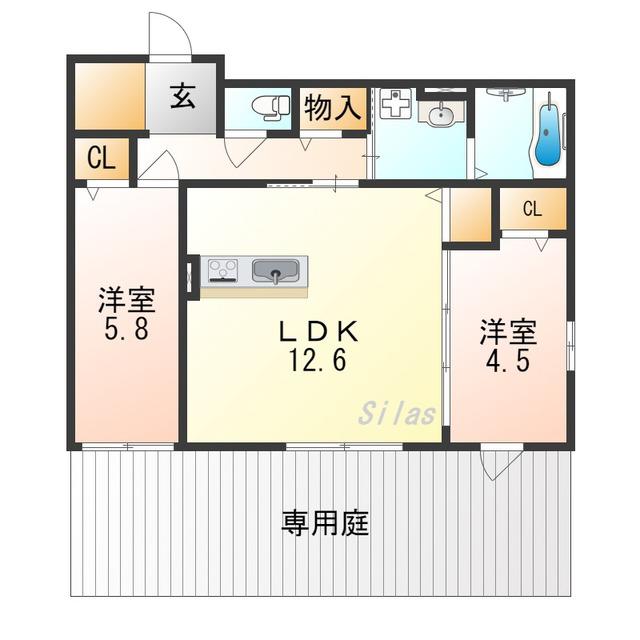 AVENIR小山(2LDK/1階)の間取り写真