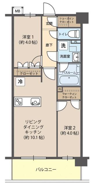 パレステージ十日市場(2LDK/3階)の間取り写真