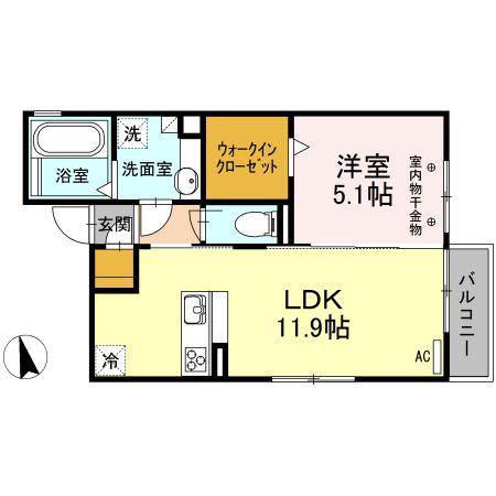 キーウエストフェレロ(1LDK/2階)の間取り写真