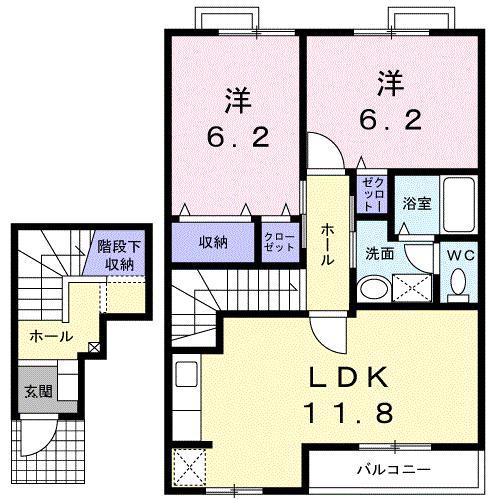 オーブリーヒキノA(2LDK/2階)の間取り写真