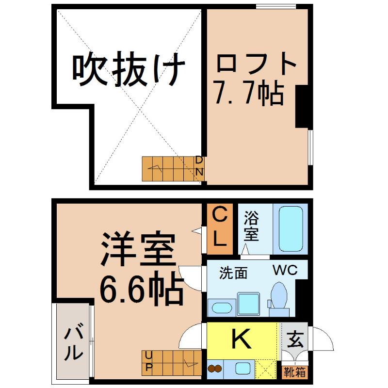 ビルーチェ並木B(1K/2階)の間取り写真