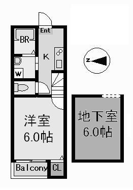 STAGE内田橋(1K/1階)の間取り写真