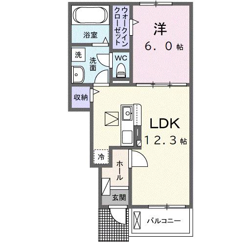 ヴィヴァーチェ郡(1LDK/1階)の間取り写真