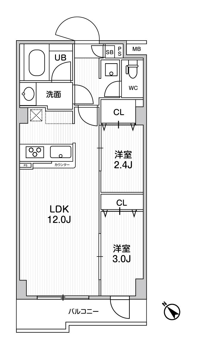 ドゥーエ曳舟 旧アルファコート曳舟3(2LDK/1階)の間取り写真
