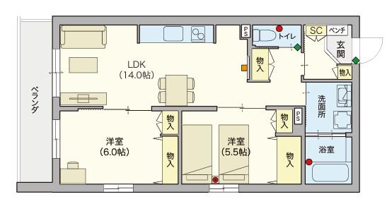 ヘーベルVILLAGE 橋本5丁目 グランビレッジ橋本(2LDK/2階)の間取り写真