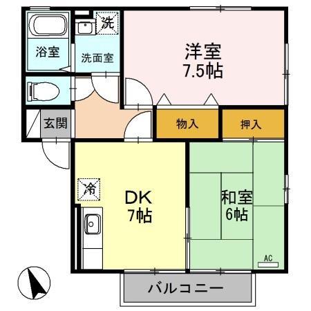 クレストハイツ(2DK/1階)の間取り写真