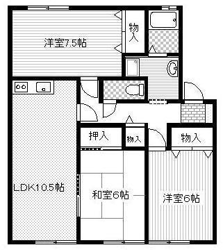 アメニティ原田A棟(3LDK/1階)の間取り写真