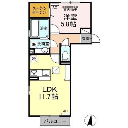 ランチヒル真崎 B棟(1LDK/1階)の間取り写真