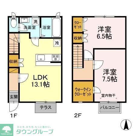 デザインメゾンおおたかの森 B(2LDK/1階)の間取り写真