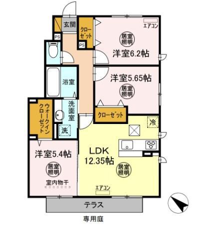 月うさぎ 参(3LDK/1階)の間取り写真