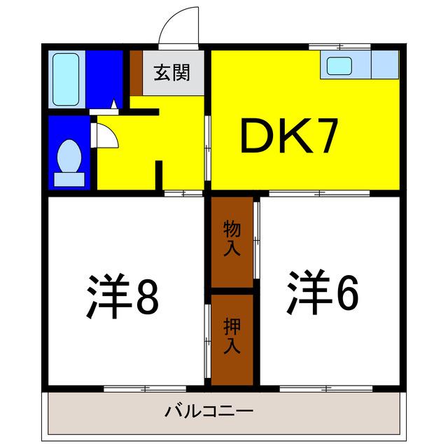 ハイツ日幸(2DK/2階)の間取り写真