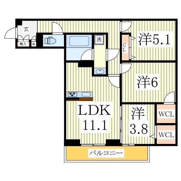 グランディール柏の葉(3LDK/2階)の間取り写真