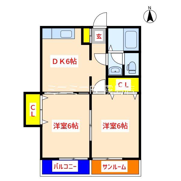 ハイアット21府中B棟(2DK/2階)の間取り写真