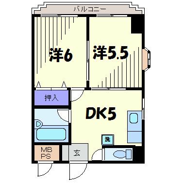 カーサフェリース(2DK/6階)の間取り写真
