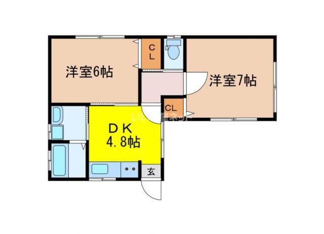 フェニックスハイツ愛宕(2DK/1階)の間取り写真