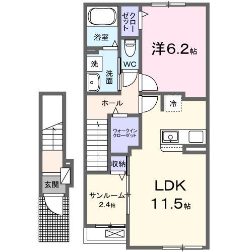 カーサエテルノC(1LDK/2階)の間取り写真