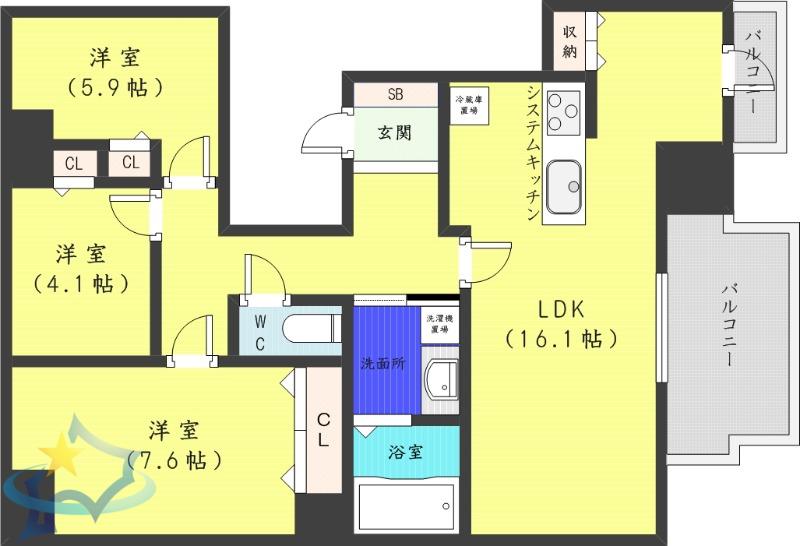 ダイアパレス円山北町(3LDK/7階)の間取り写真