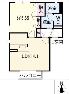 プロムナード南浜田D棟(1LDK/1階)の間取り写真
