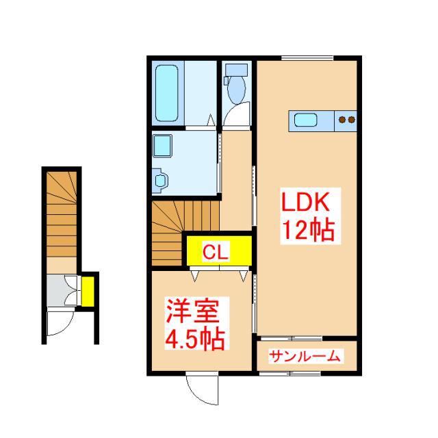 BLUE(1LDK/2階)の間取り写真