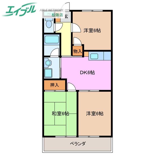 リバーサイドハイツ(3DK/2階)の間取り写真