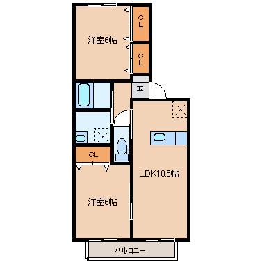 クレール桜木(2LDK/1階)の間取り写真