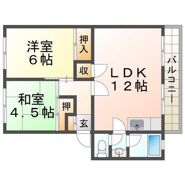 名谷農住団地F棟(2LDK/1階)の間取り写真