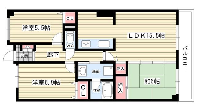 ドゥルペール(3LDK/5階)の間取り写真