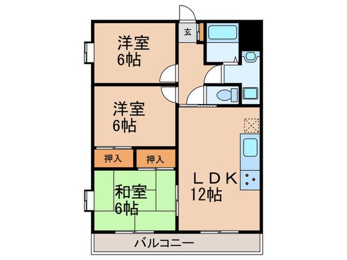 藤苑マンション(3LDK/5階)の間取り写真