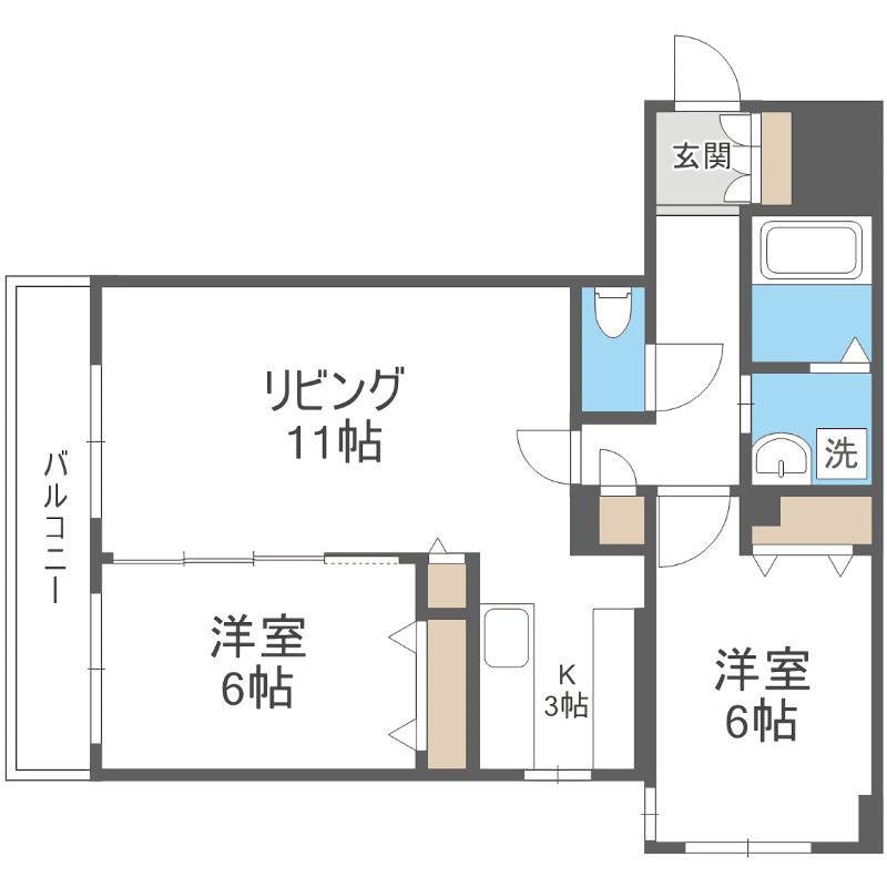 ラディア山鼻(2LDK/1階)の間取り写真