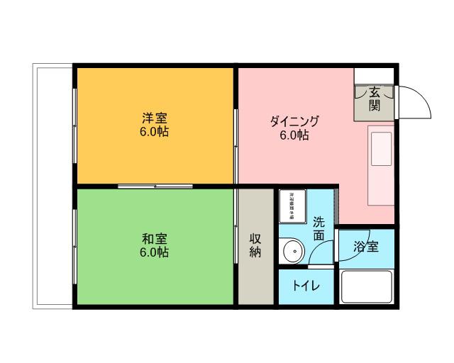 ウイング高丘II(2DK/1階)の間取り写真