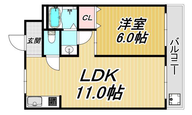 ベルエアー武庫之荘(1LDK/3階)の間取り写真