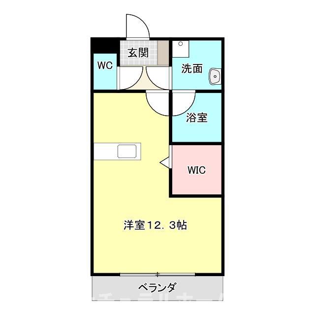 カルディアス大岩 A(ワンルーム/2階)の間取り写真