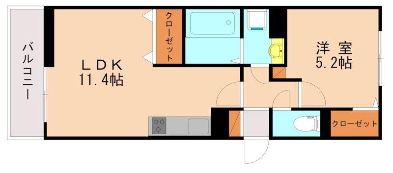 ルフレ香椎駅東(1LDK/2階)の間取り写真