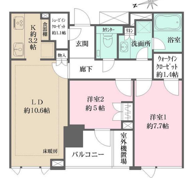 ザ・パークハウス西麻布レジデンス(2LDK/3階)の間取り写真