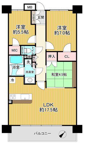 2008年築 マンション 可(3LDK/3階)の間取り写真