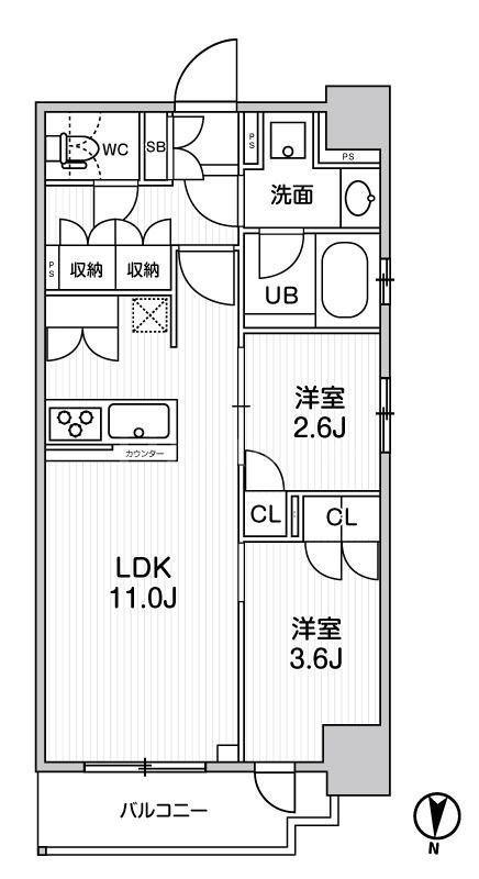 シーズンフラッツ菊川ウエスト(2LDK/4階)の間取り写真
