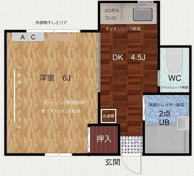 メゾンウエストバレ-(1K/1階)の間取り写真