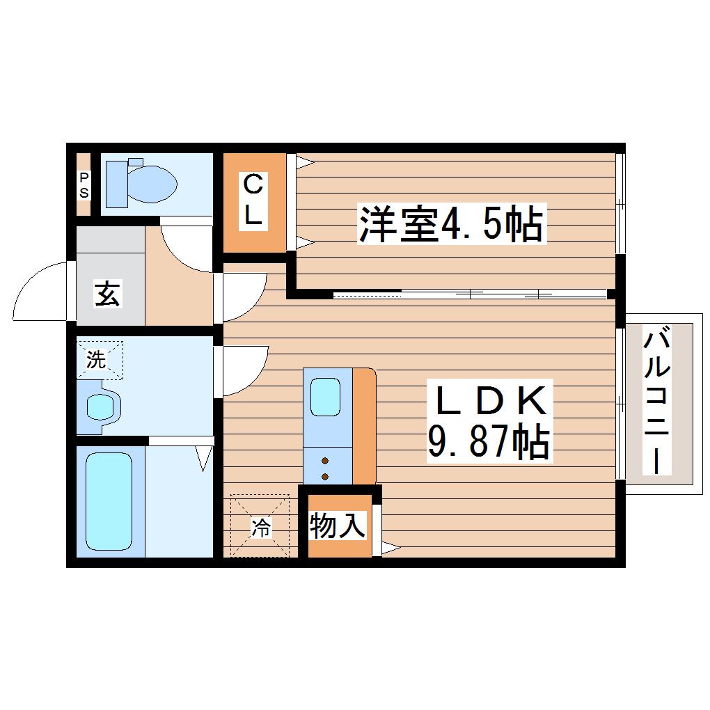 サニープレイス小松島II(1LDK/2階)の間取り写真