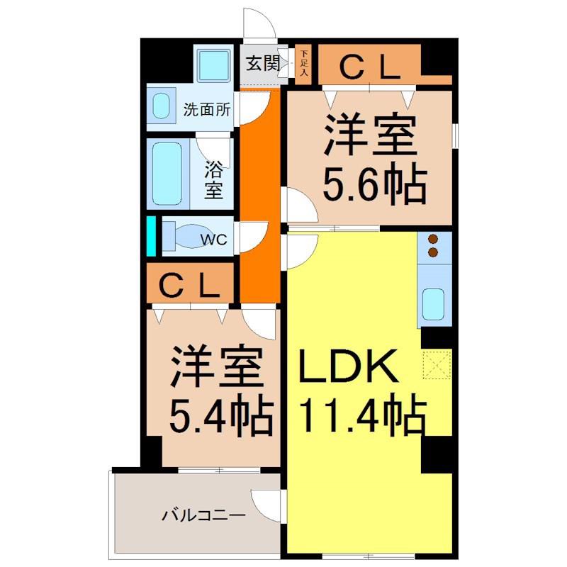 スリーウェイ金山(2LDK/3階)の間取り写真