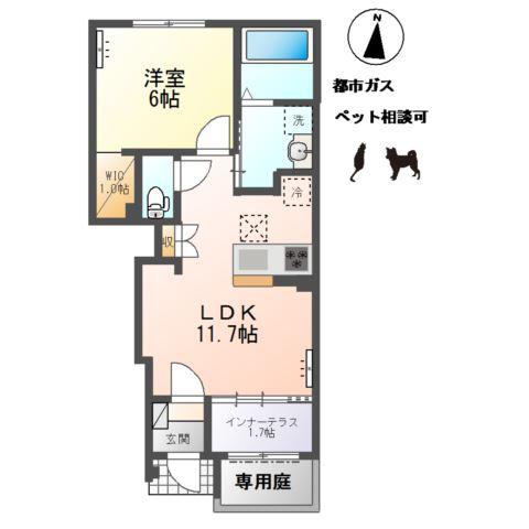 イグナスII(1LDK/1階)の間取り写真