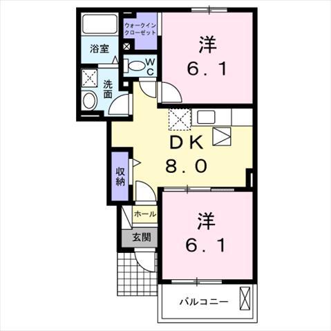 ローズマリエ川内(2DK/1階)の間取り写真