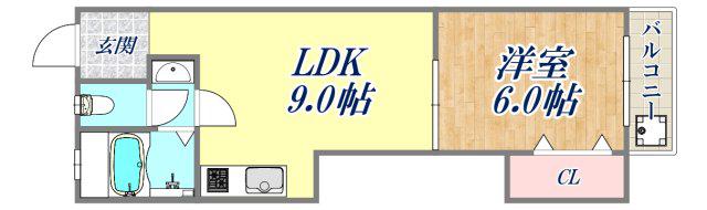 マンション西難波(1LDK/4階)の間取り写真