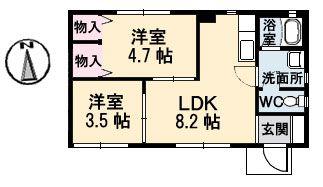 クレールN(2DK/1階)の間取り写真