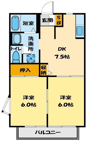 フォンティーヌ・K(2DK/2階)の間取り写真