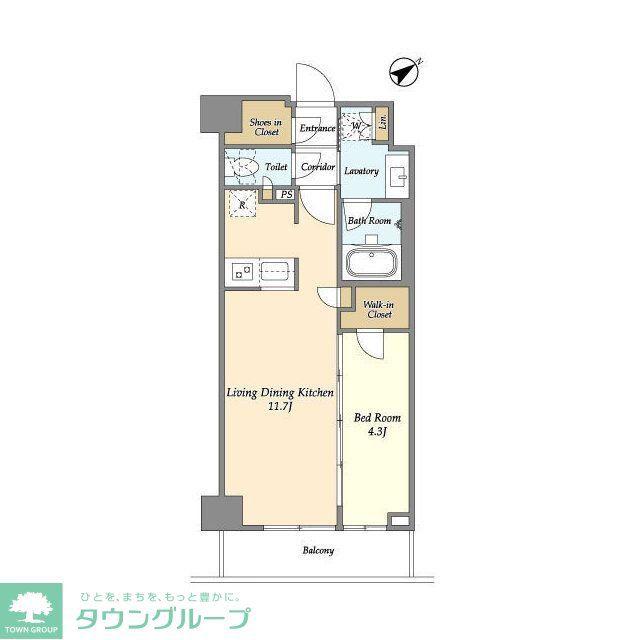 市谷台町坂フロント(1LDK/6階)の間取り写真