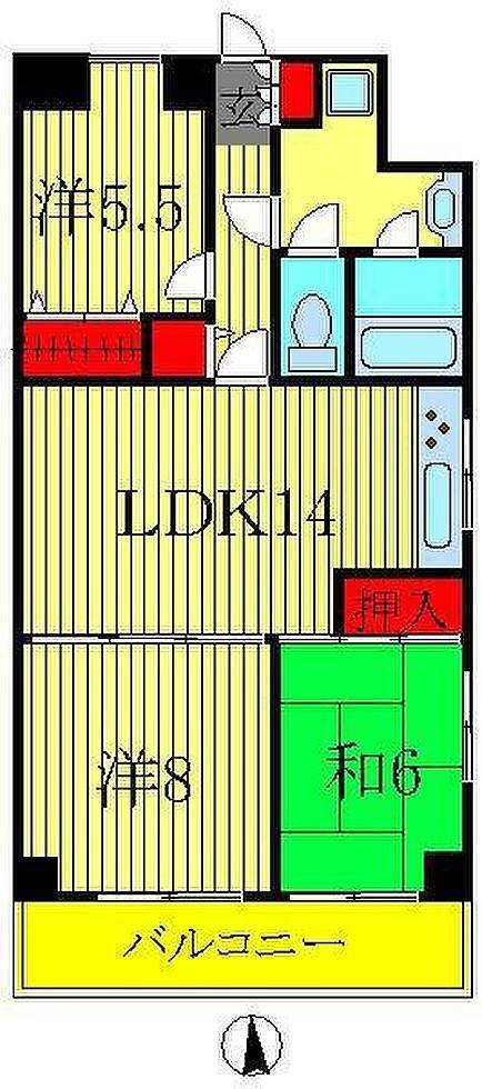 木崎台マンション(3LDK/1階)の間取り写真
