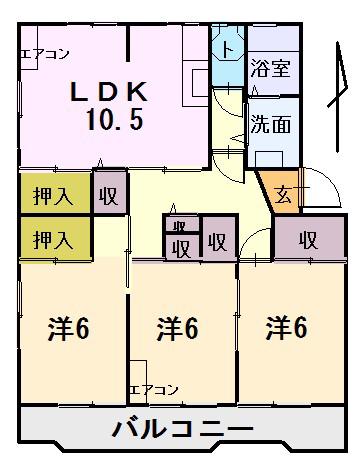 フェリーチェハウス三貴並榎(3LDK/2階)の間取り写真