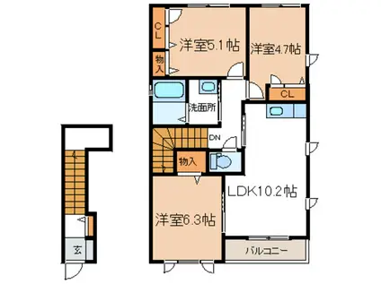 アビイ・ロードA棟(3LDK/2階)の間取り写真